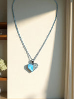 Blue Heart Pendant Necklace with Stud Earrings