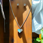 Blue Heart Pendant Necklace with Stud Earrings