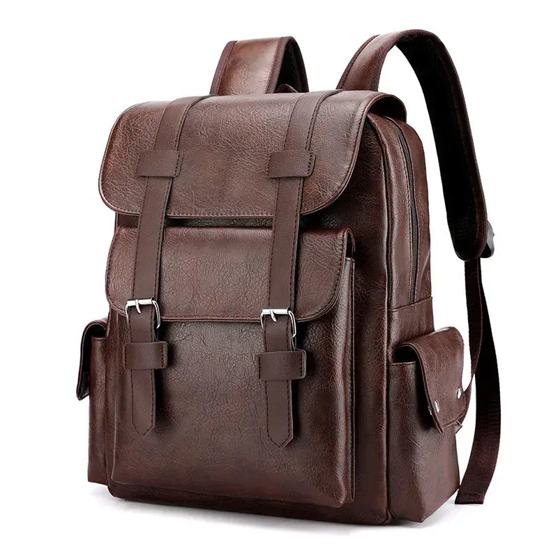 Vintage Leather Laptop Backpack – Waterproof Anti-Theft Business Travel Backpack for Men & Women (15.6")