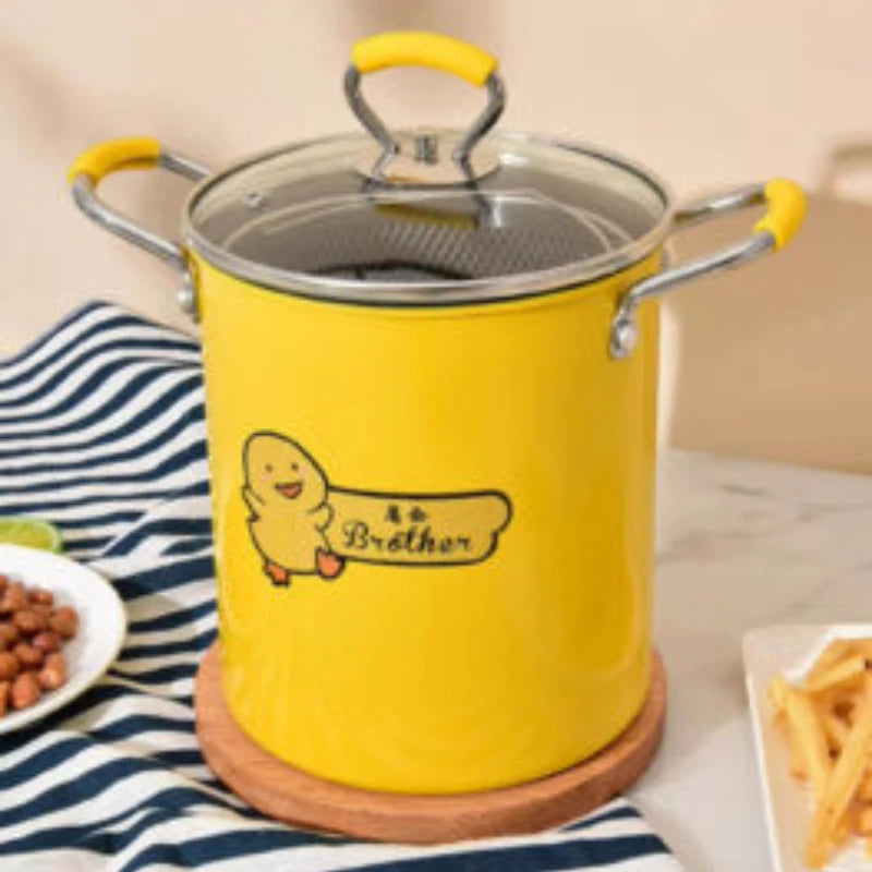 Cast Iron Deep Fryer Pot with Rack, Glass Lid, and Oil Filter – Non-stick Frying Pan for Fried Chicken, French Fries &amp; More