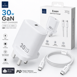 WiWU WI-G008 Essen 30W GaN Fast Charger + USB-C to USB-C Cable Combo (UK 3-Pin)