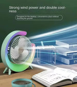 Colorful Loop Desktop Electric Fan with Silent Motor & USB Charging – 3 Speed Wind Modes + Ambient Light