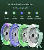 Colorful Loop Desktop Electric Fan with Silent Motor & USB Charging – 3 Speed Wind Modes + Ambient Light