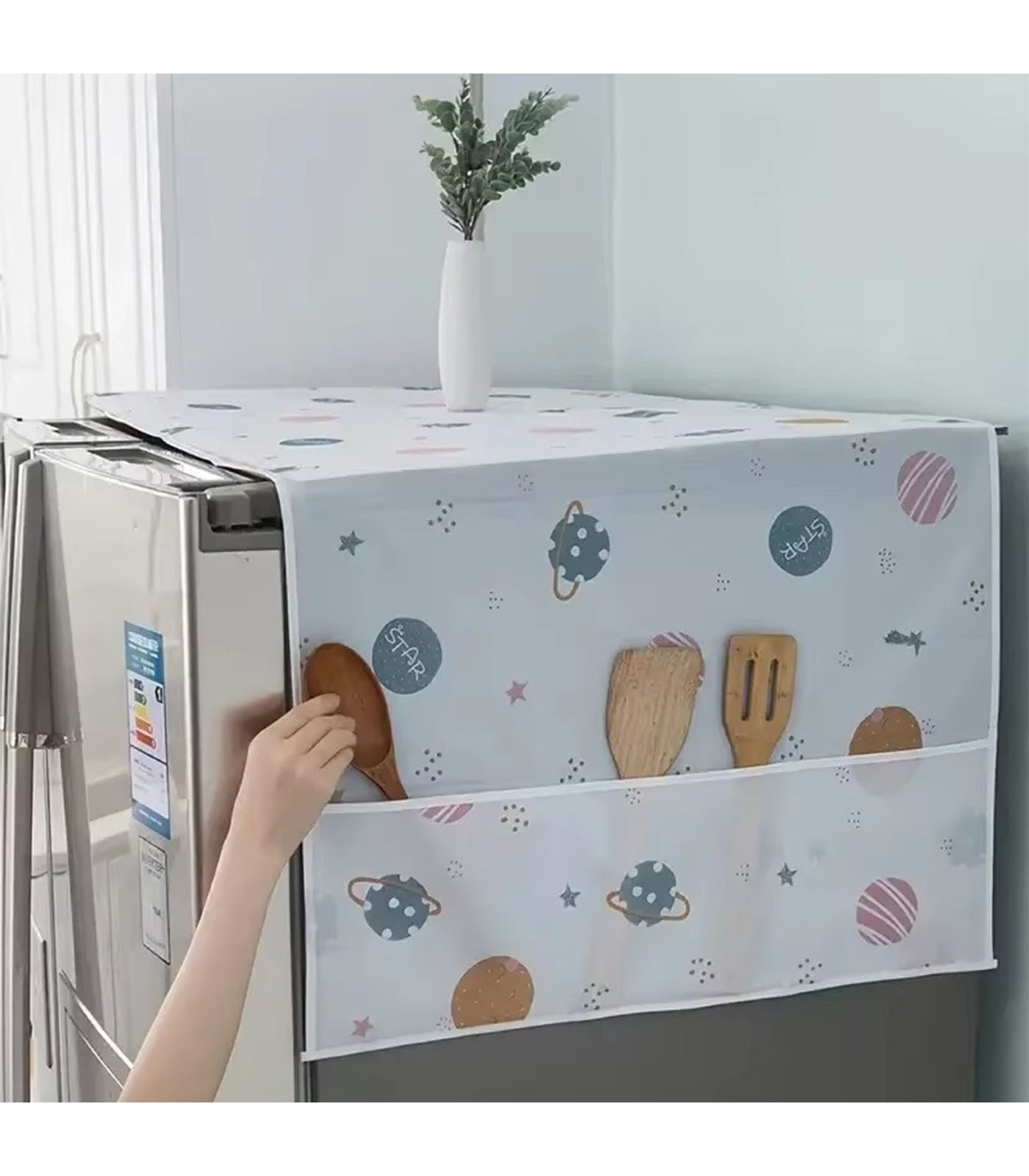 Dust & Oil-Proof Refrigerator/Washing Machine Cover with Side Storage Pockets