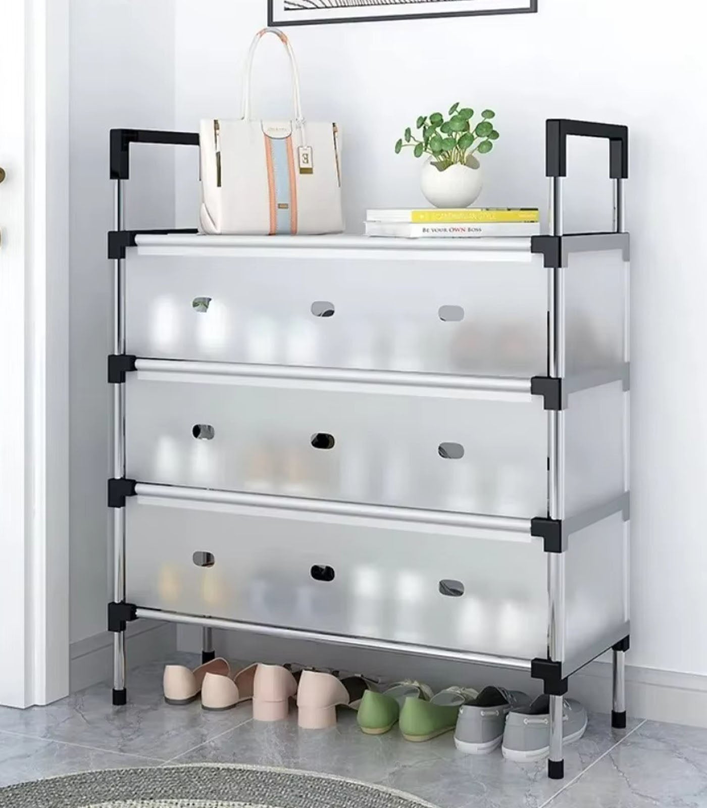 Dustproof DIY Shoe Rack | Multi-Layer Stainless Steel Pipe Organizer | Space-Saving Durable Storage Shelf