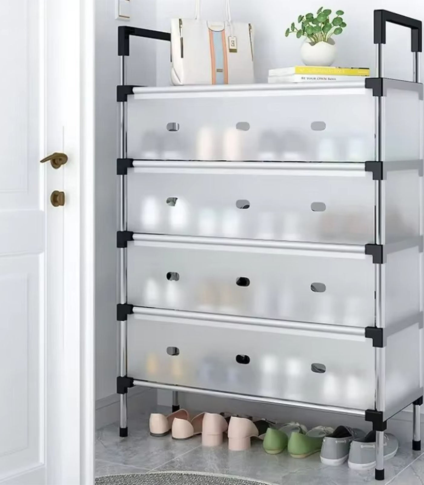 Dustproof DIY Shoe Rack | Multi-Layer Stainless Steel Pipe Organizer | Space-Saving Durable Storage Shelf