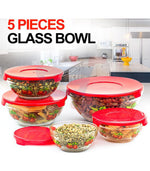 Elegant 5 Piece Clear Glass Bowl Set with Red Accents