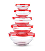 Elegant 5 Piece Clear Glass Bowl Set with Red Accents
