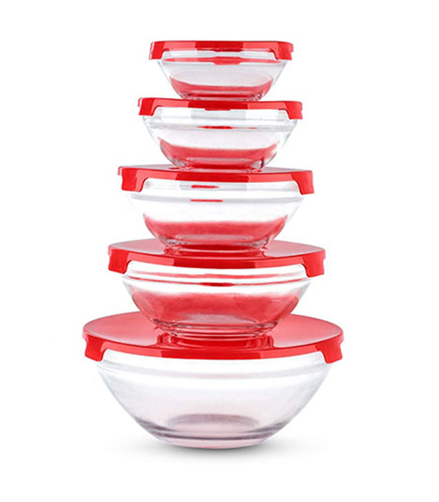 Elegant 5 Piece Clear Glass Bowl Set with Red Accents