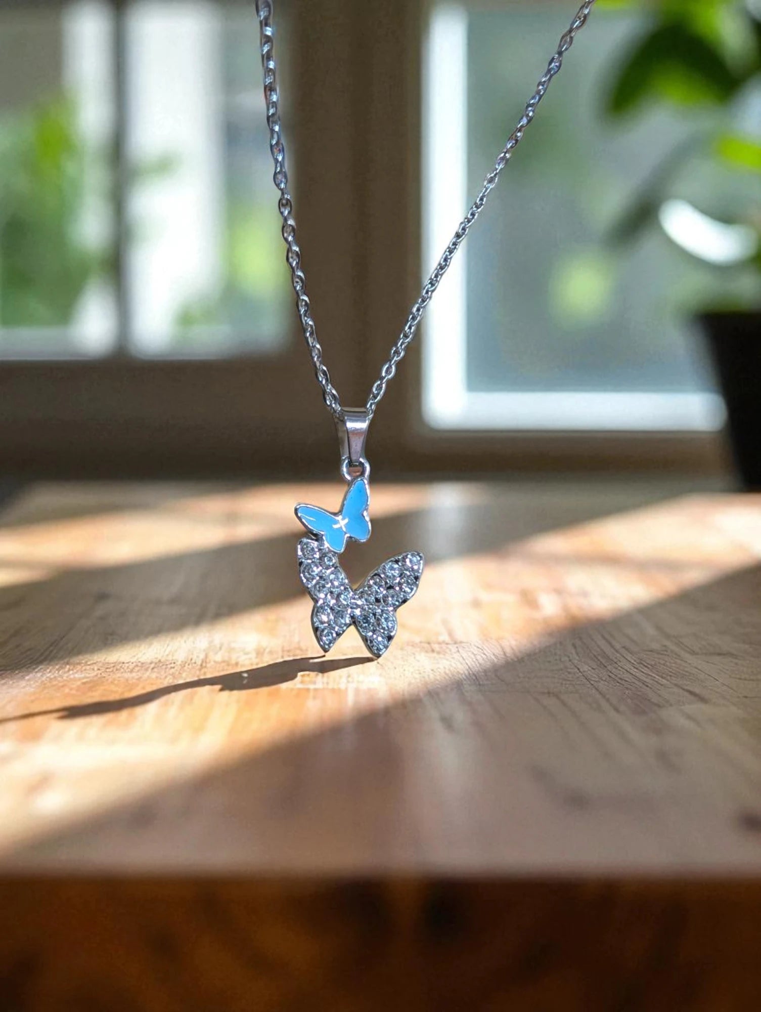 Elegant Butterfly Pendant Necklace with Stud Earrings