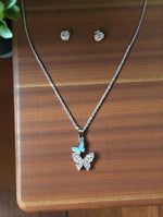 Elegant Butterfly Pendant Necklace with Stud Earrings