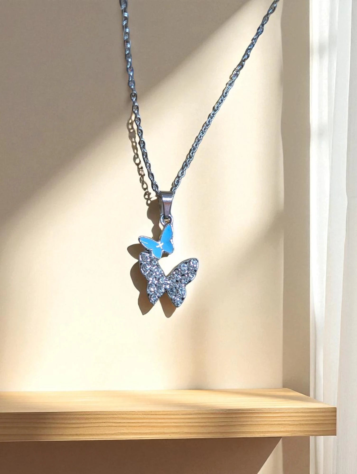 Elegant Butterfly Pendant Necklace with Stud Earrings