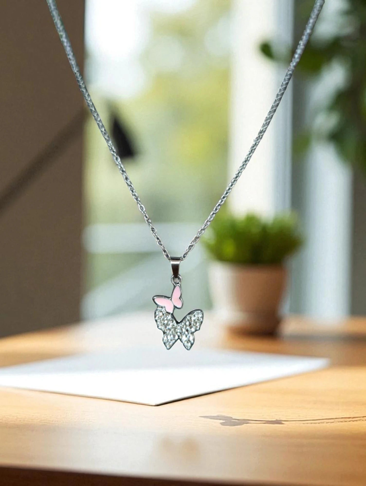 Elegant Butterfly Pendant Necklace with Stud Earrings
