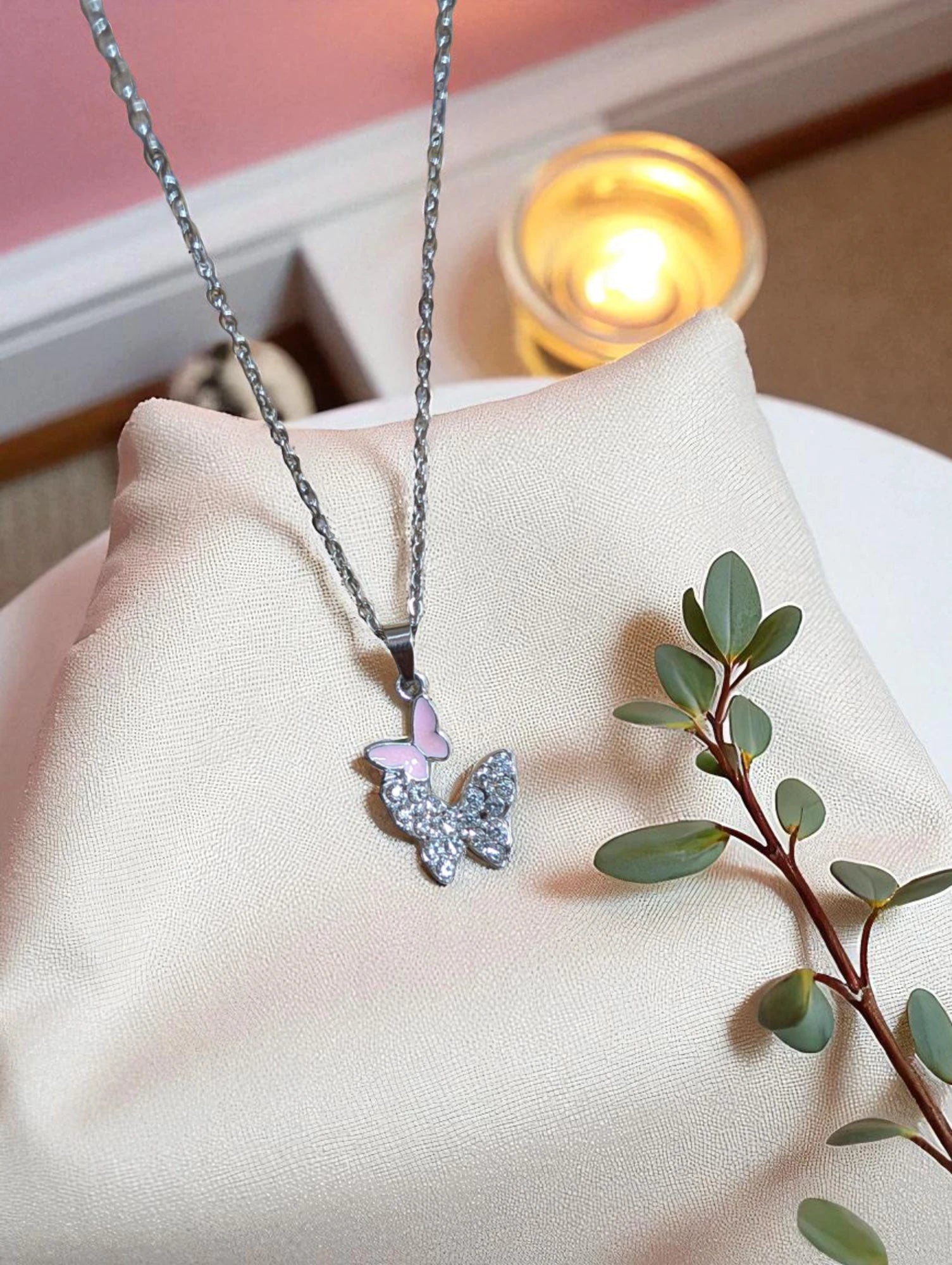 Elegant Butterfly Pendant Necklace with Stud Earrings