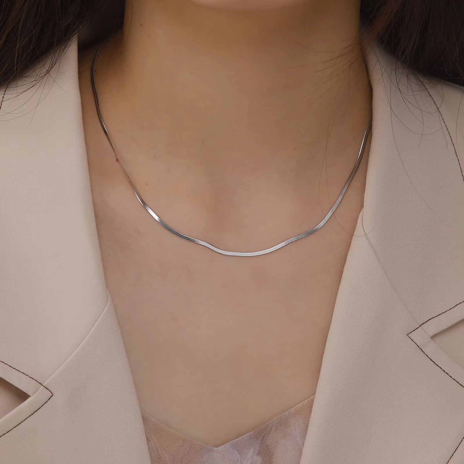 Elegant Unisex Flat Snake Chain Necklace