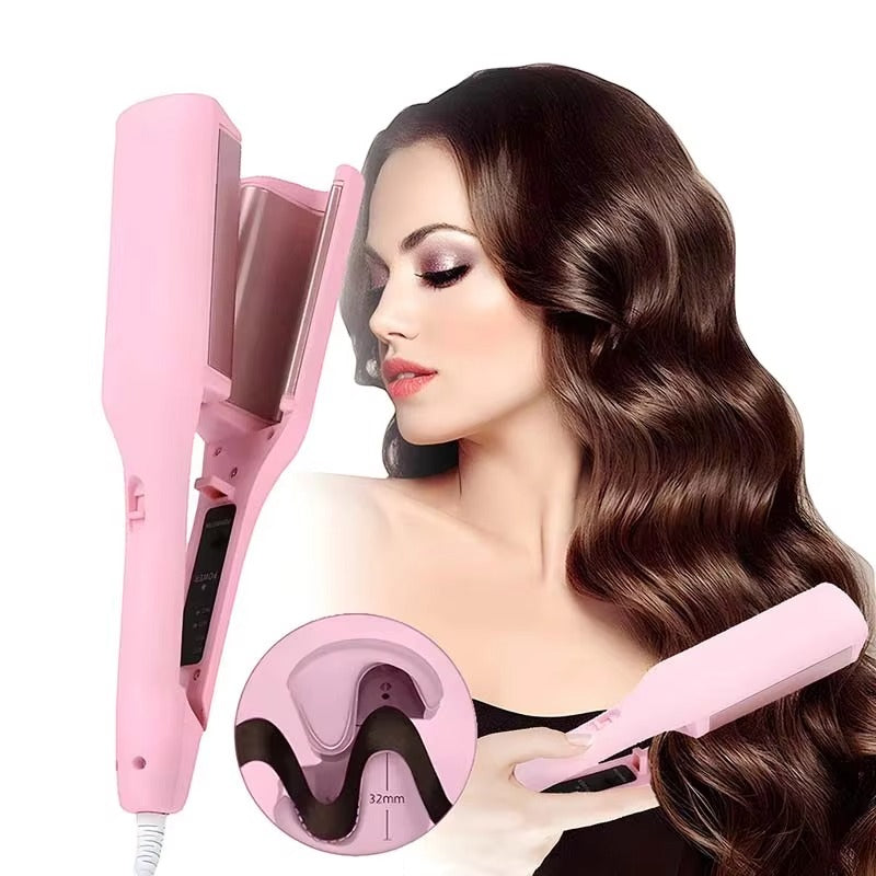 Foldable LCD Display Professional 3-Barrel Hair Curler – Ceramic Wave Styling Iron
