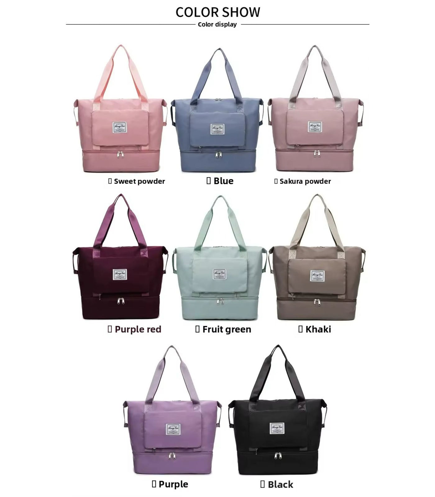 Foldable Travel Bag  Large Capacity Fitness, Swimming, and Maternity Bag with DryWet Separation for CarryOn Luggage