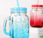 480ml Gradient Mason Jar Mug with Handle, Lid &amp; Straw – Vintage Glass for Drinks