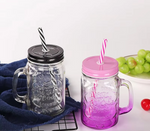 480ml Gradient Mason Jar Mug with Handle, Lid &amp; Straw – Vintage Glass for Drinks