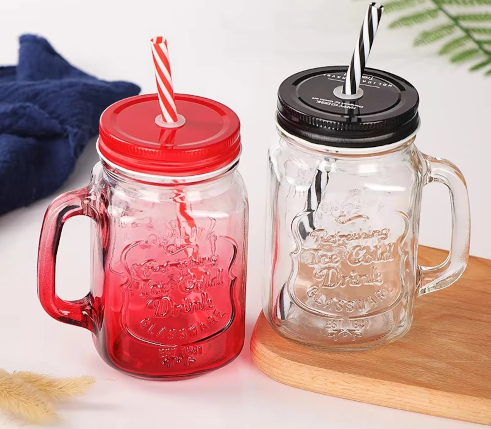 480ml Gradient Mason Jar Mug with Handle, Lid &amp; Straw – Vintage Glass for Drinks