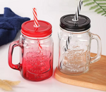 480ml Gradient Mason Jar Mug with Handle, Lid &amp; Straw – Vintage Glass for Drinks