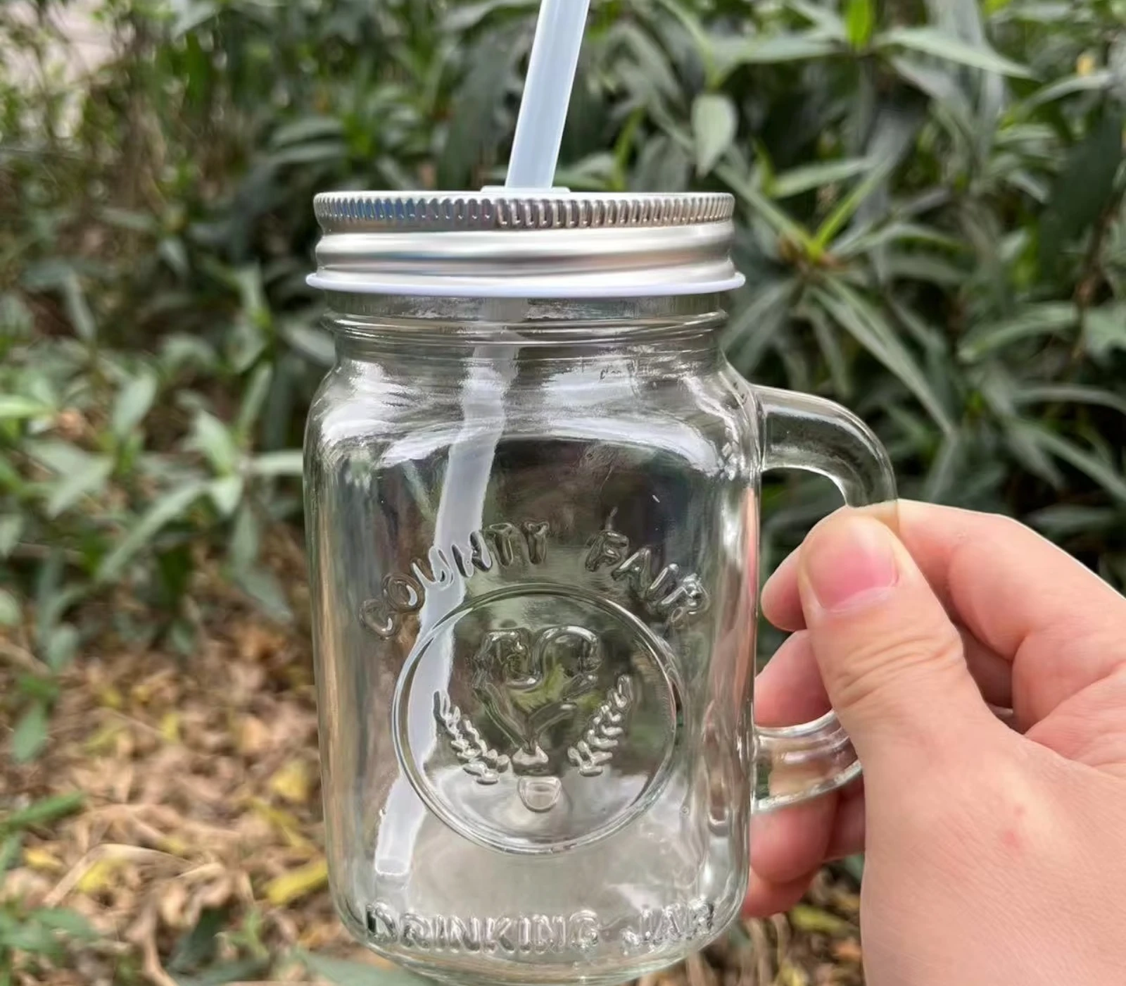 480ml Gradient Mason Jar Mug with Handle, Lid &amp; Straw – Vintage Glass for Drinks