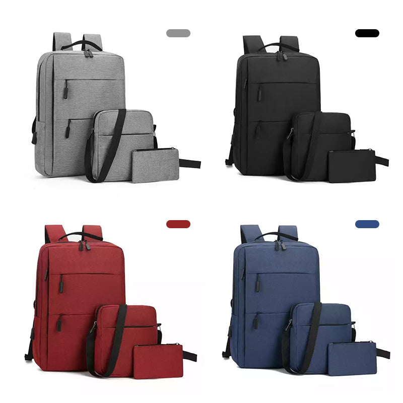 3-Piece Anti-Theft Laptop Backpack Set with USB Charging Port – Waterproof Business Backpack, Crossbody Bag & Pouch