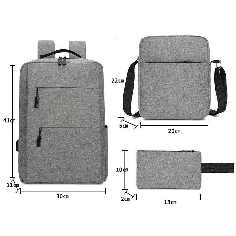 3-Piece Anti-Theft Laptop Backpack Set with USB Charging Port – Waterproof Business Backpack, Crossbody Bag & Pouch