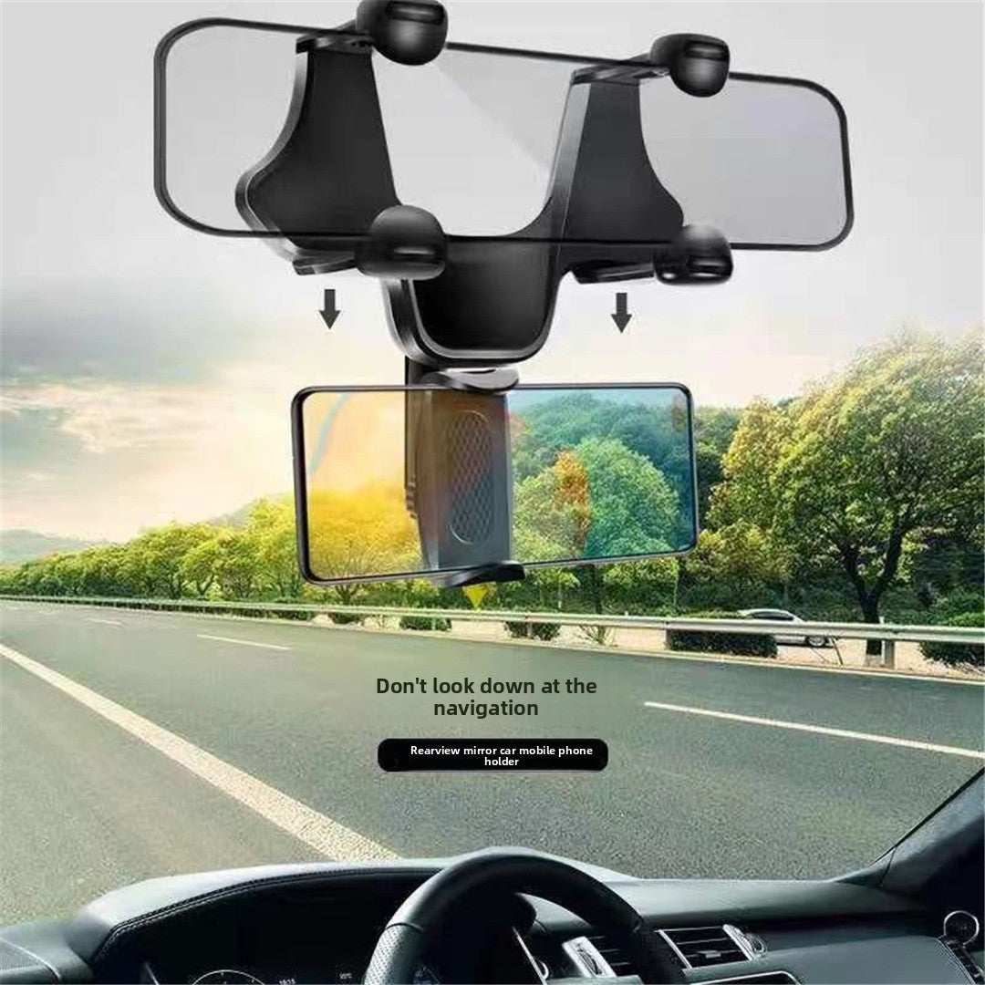 360° Adjustable Rear View Mirror Car Phone Holder – Universal 4–7 Inch Anti-Shake Phone Mount