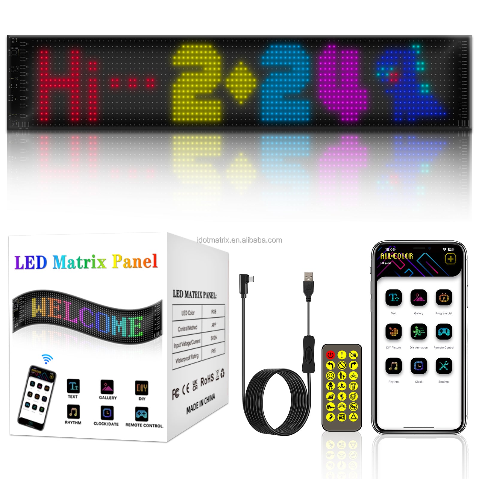 Smart Car LED Evil Eye Sign — Dual RGB Matrix Panel with Remote | USB Powered Truck & Car Grille Light Display