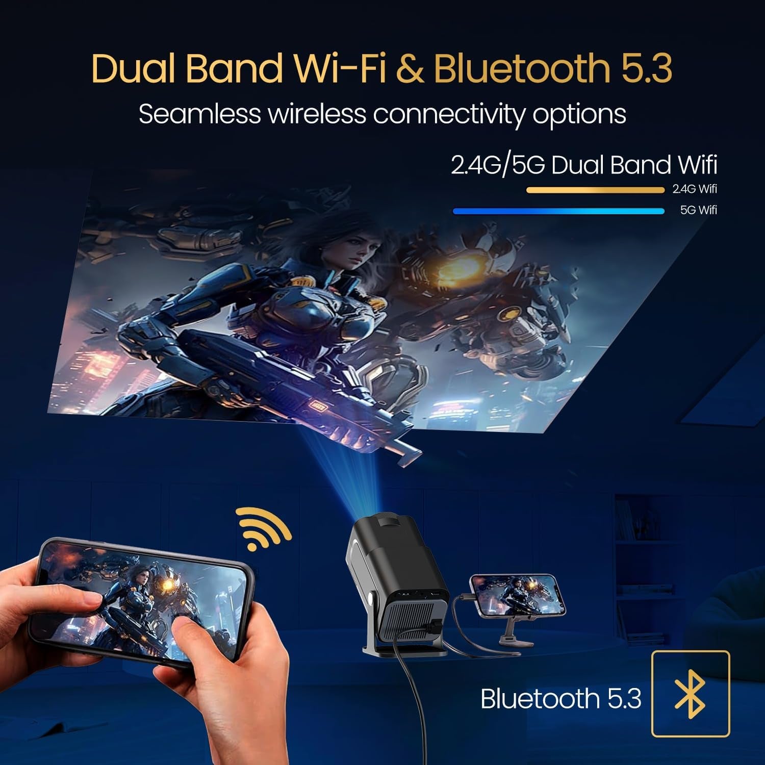 HY320 Smart Projector – Full HD 1080p, WiFi & Bluetooth Home Cinema Projector