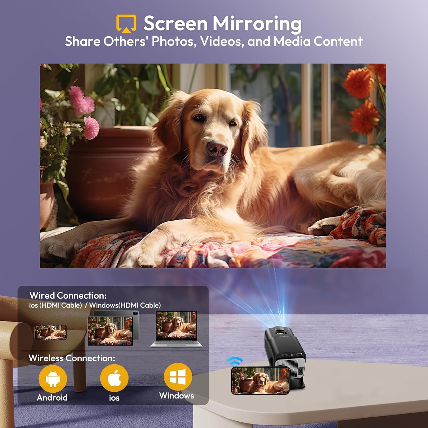 HY320 Smart Projector – Full HD 1080p, WiFi & Bluetooth Home Cinema Projector