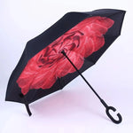 Hands-Free C Handle Reverse Umbrella – Double Layer Windproof &amp; UV Blocking Stand Up Parapluie for Men &amp; Women