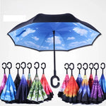 Hands-Free C Handle Reverse Umbrella – Double Layer Windproof &amp; UV Blocking Stand Up Parapluie for Men &amp; Women