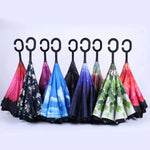 Hands-Free C Handle Reverse Umbrella – Double Layer Windproof &amp; UV Blocking Stand Up Parapluie for Men &amp; Women