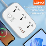 LDNIO SC3416 65W Power Strip with 3 Outlets & 4 USB Ports
