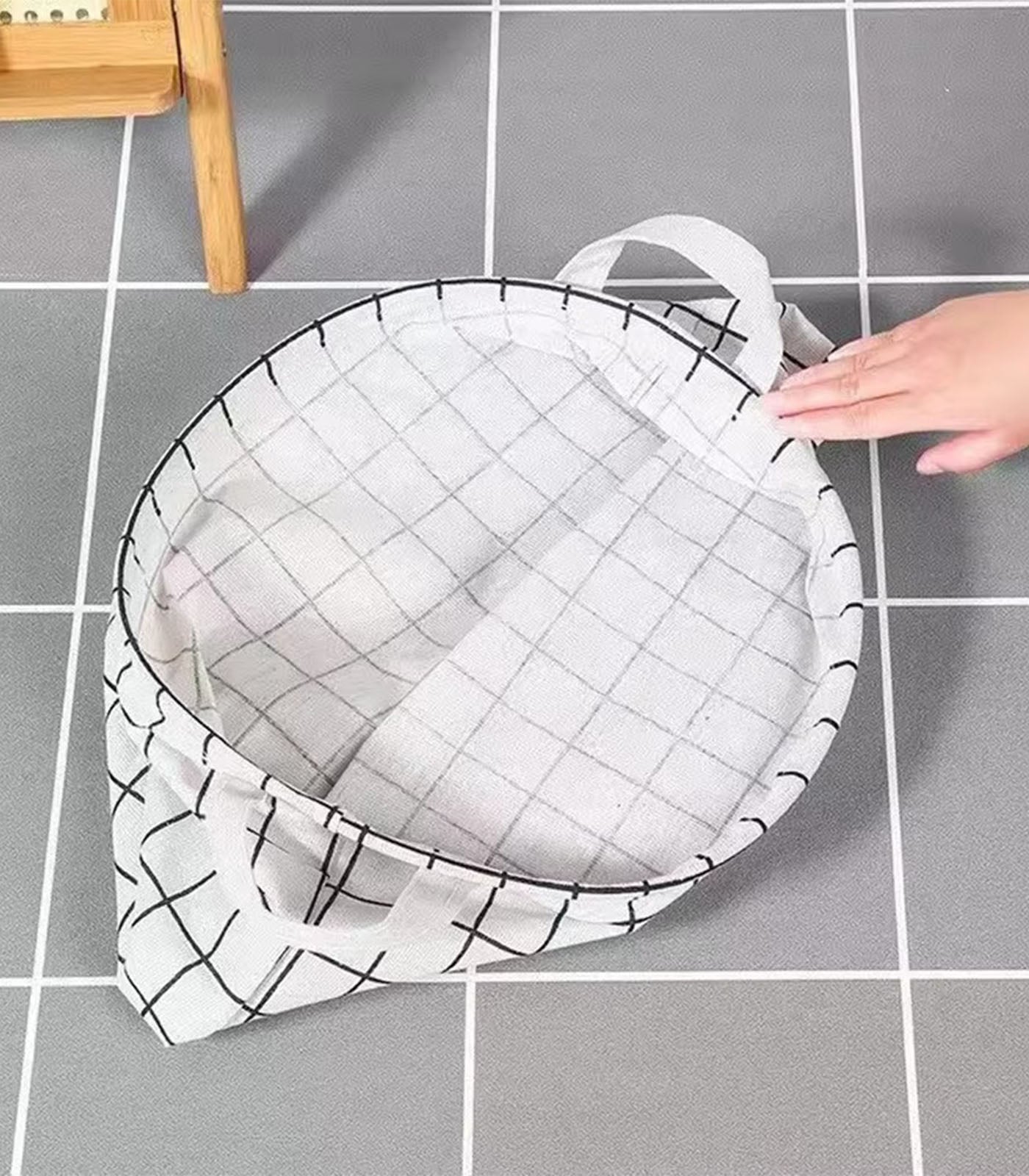 Large Foldable Waterproof Laundry Basket | Cotton Linen Grid Storage Hamper for Bedroom &amp; Bathroom