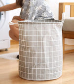 Large Foldable Waterproof Laundry Basket | Cotton Linen Grid Storage Hamper for Bedroom &amp; Bathroom