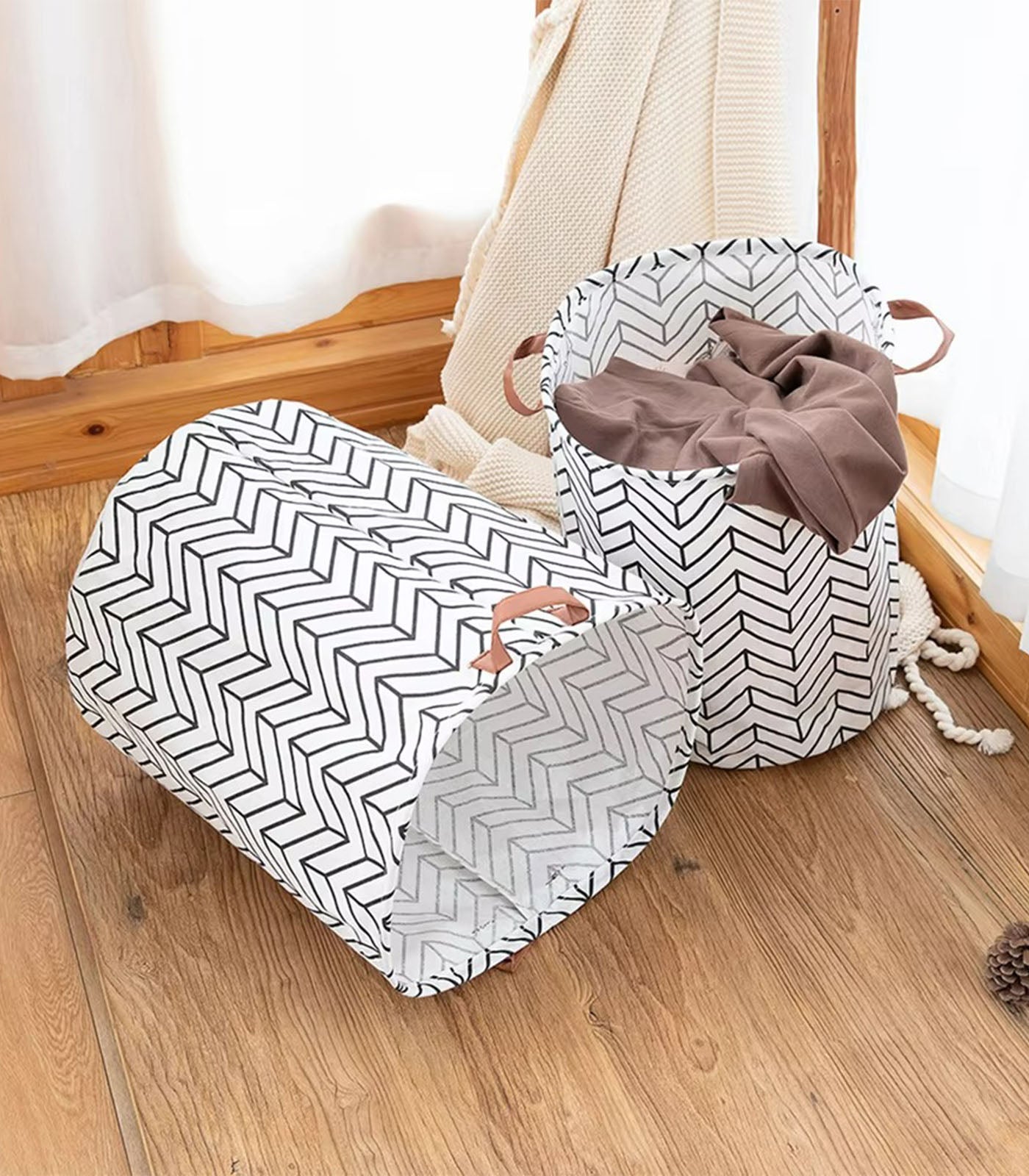 Large Foldable Waterproof Laundry Basket | Cotton Linen Grid Storage Hamper for Bedroom &amp; Bathroom