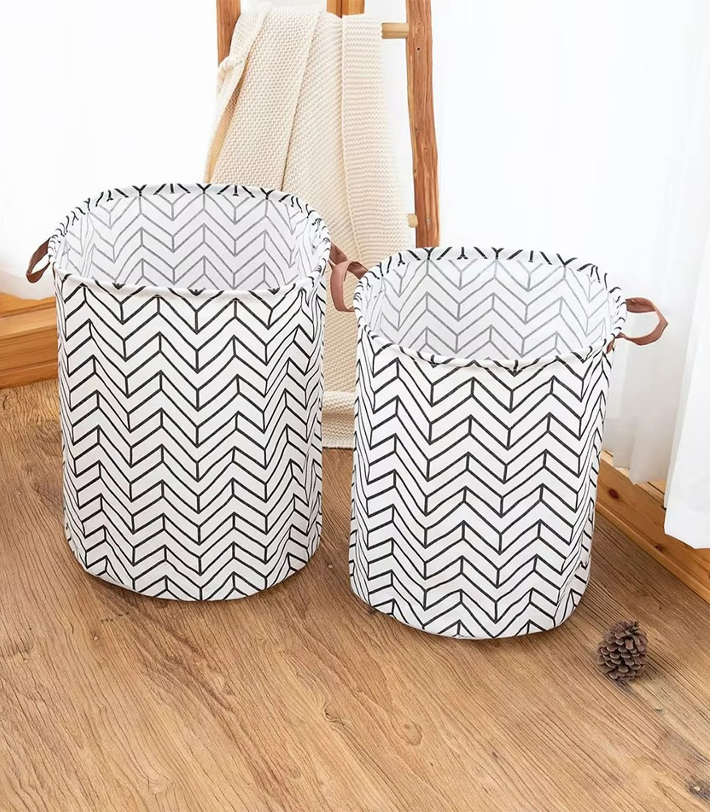 Large Foldable Waterproof Laundry Basket | Cotton Linen Grid Storage Hamper for Bedroom &amp; Bathroom