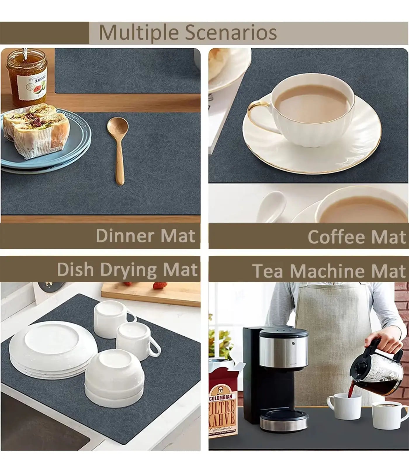 Large Super Absorbent Quick-Dry Kitchen &amp; Bathroom Mat – Non-Slip Drain Pad for Tableware &amp; Floors