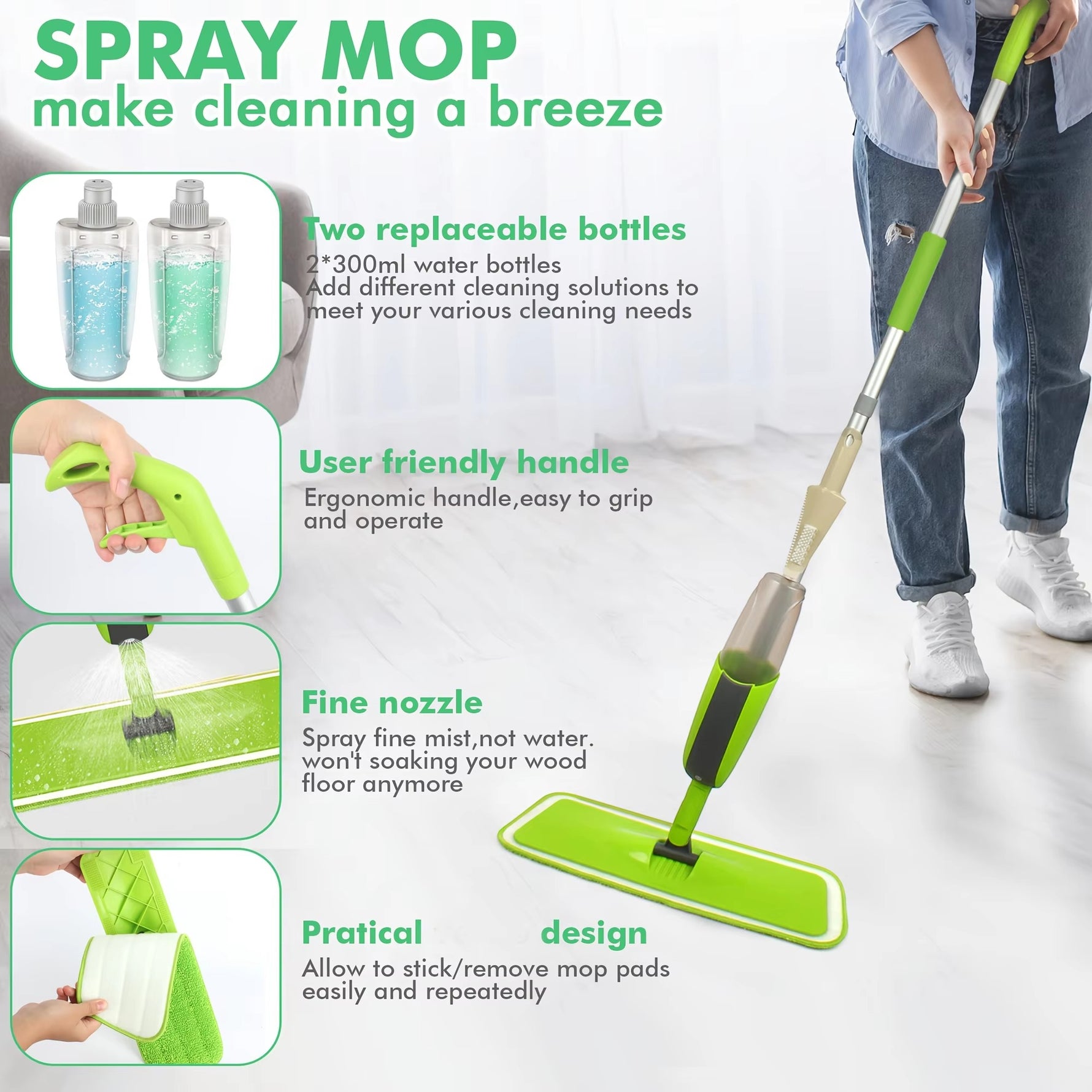 Microfiber Spray Mop for Floor Cleaning with Washable Pads