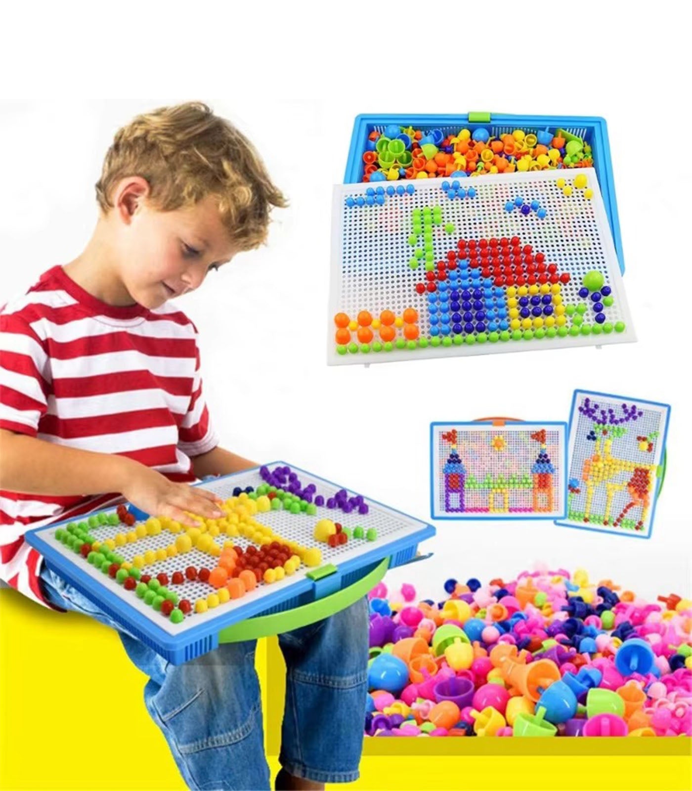 Montessori Mushroom Nail Puzzle Toy – 3D DIY Educational Jigsaw Game Board for Kids