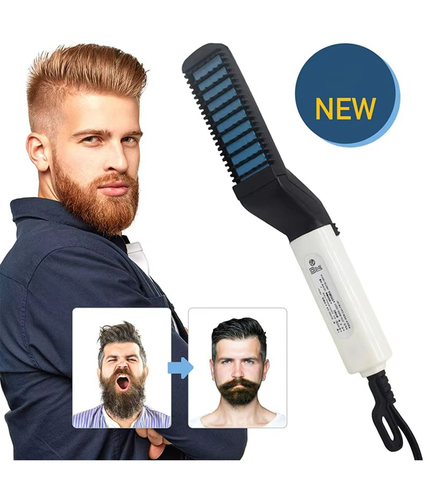 Multifunctional Electric Hair & Beard Comb — Straightener, Curler & Styling Tool for Men