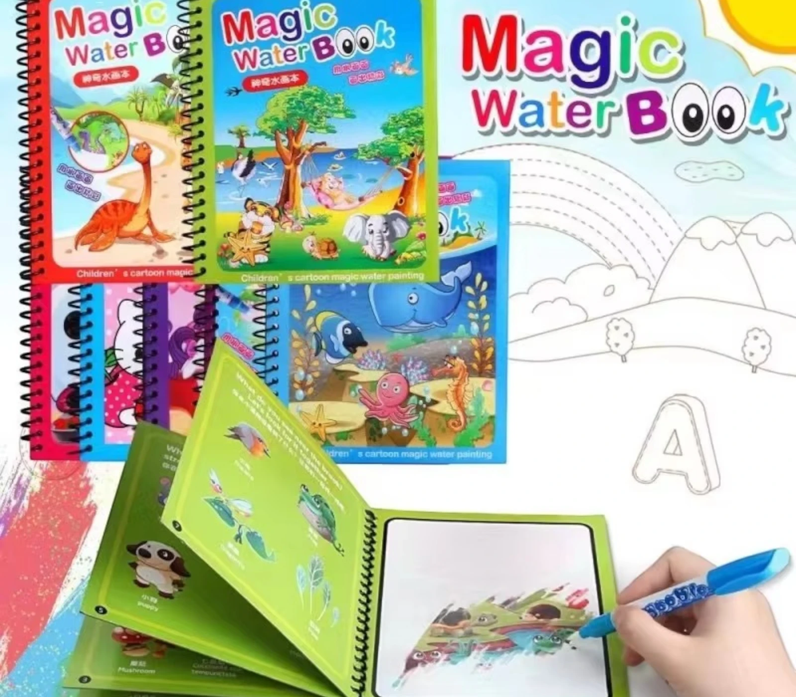 Kids Magic Water Drawing Books – Reusable Coloring Books for Boys &amp; Girls – Ideal Birthday &amp; Christmas Gift for Kids
