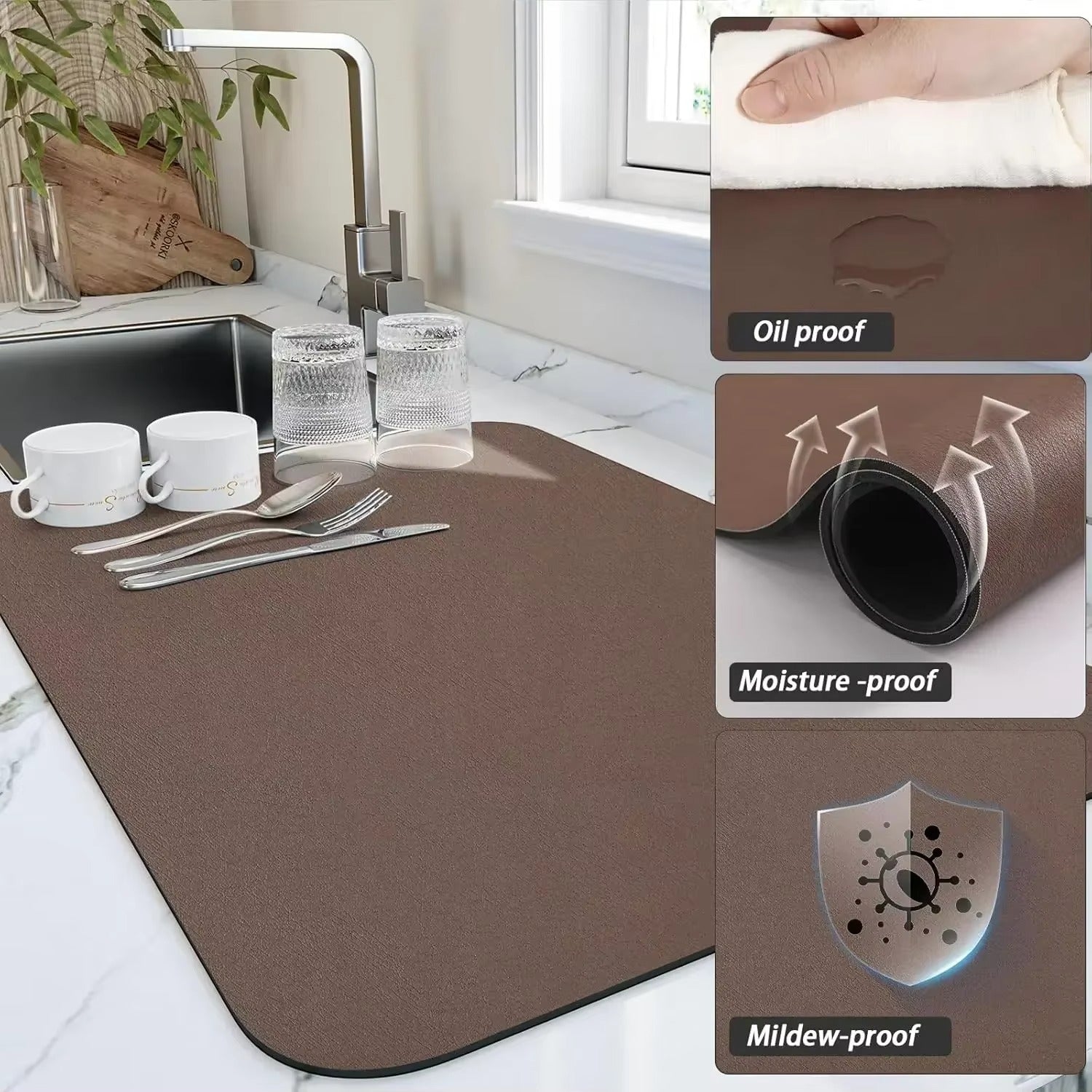 Non-Slip Super Absorbent Kitchen Dish Drying Mat