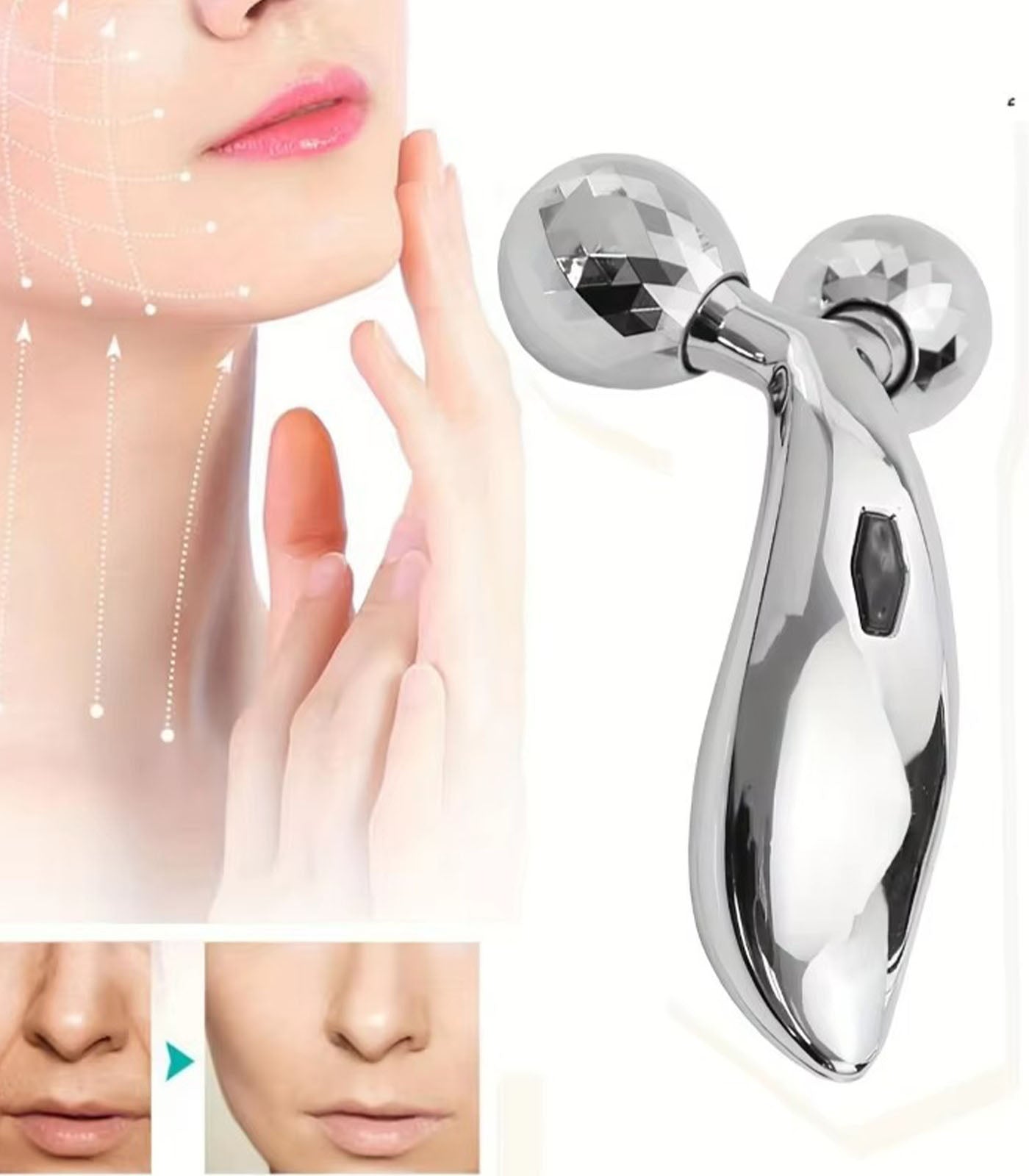 One Piece 3D Facial Roller Massager | Face Slimmer &amp; Contouring Tool for Skin Rejuvenation &amp; Relaxation