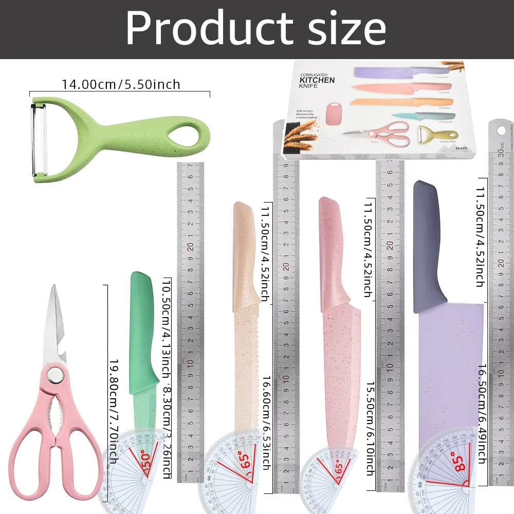 Professional Kitchen Knife Set – Macaron Collection with Chef Knives, Scissors & Peeler