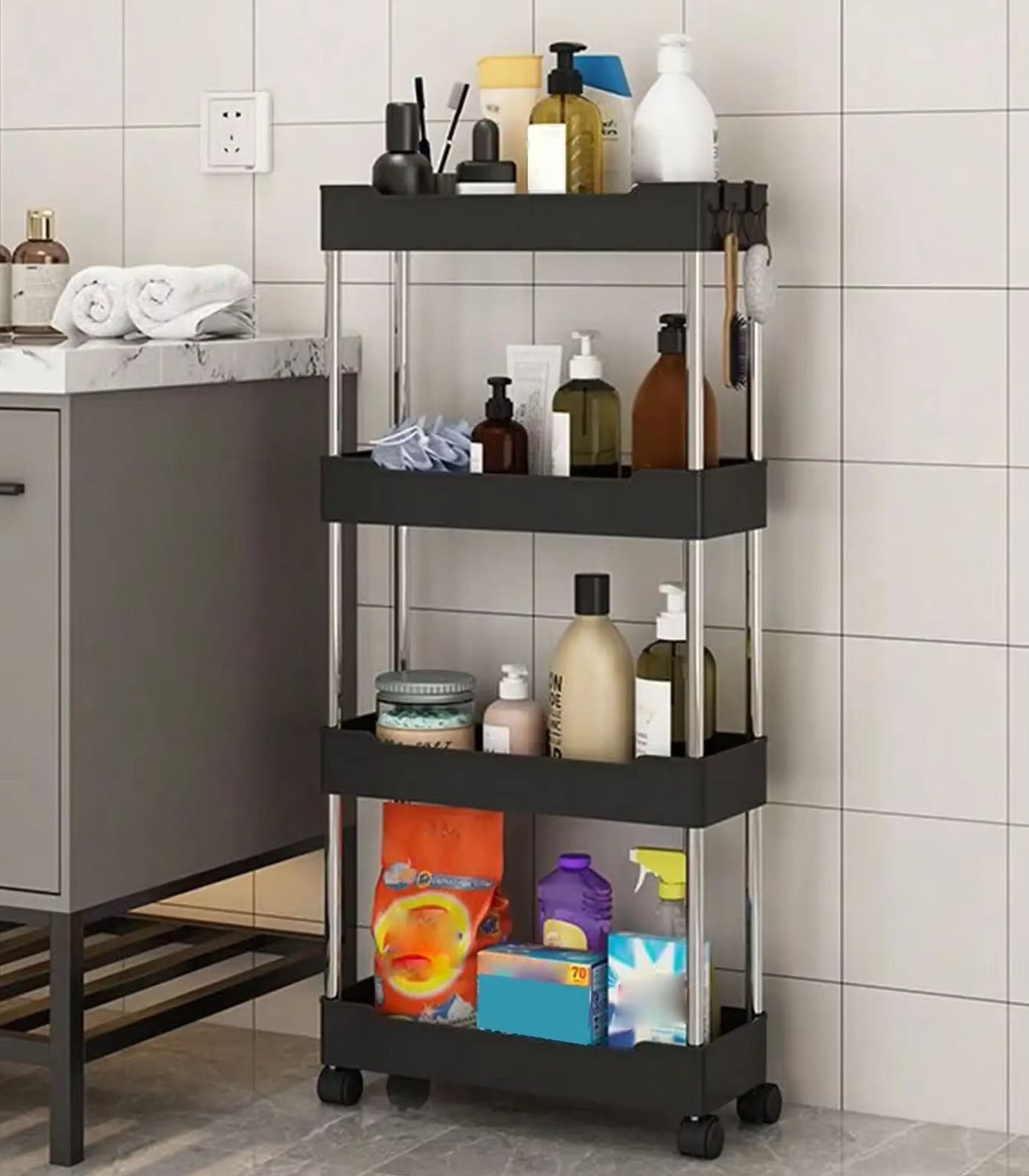 Rolling Gap Storage Rack – Slim Slide Organizer Shelf for Kitchen, Bathroom, &amp; Living Room
