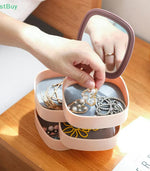Rotating 4-Layer Jewelry Organizer Box with Mirror – Storage for Necklaces, Earrings, Bracelets & Rings